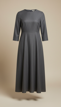 Charcoal Wool Silk Midi Dress